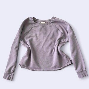 Pact Lilac purple sweatshirt with distressed hem size small  Has flaw, the purpl